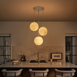 Suspension Globe Moderne Chromé avec Abat-jour en Verre Bulle Blanc pour Îlot de Cuisine, Salle à Manger