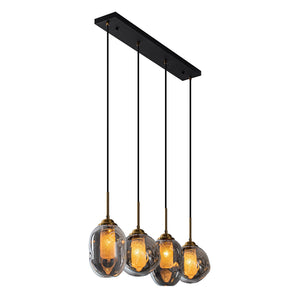 Suspension linéaire moderne noire à 4 lumières de 38,6 po avec abat-jour en verre à 2 niveaux pour îlot de cuisine