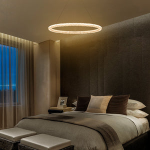 1-flammige moderne goldene Metallring-Kristall-LED-Pendelleuchte, dimmbarer Kronleuchter für Esszimmer