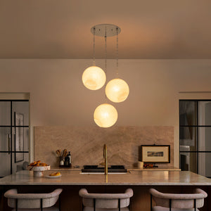 Suspension Globe Moderne Chromé avec Abat-jour en Verre Bulle Blanc pour Îlot de Cuisine, Salle à Manger