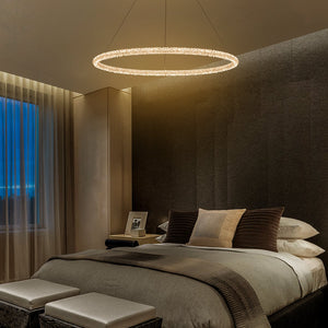 1-flammige moderne goldene Metallring-Kristall-LED-Pendelleuchte, dimmbarer Kronleuchter für Esszimmer