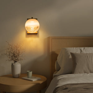 Applique murale DEL intégrée, sphérique, moderne, dorée, à 1 lumière, de 15 cm, avec abat-jour en verre blanc pour salle de bain et couloir