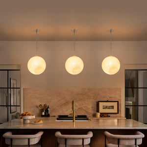 Suspension Globe Moderne Chromé avec Abat-jour en Verre Bulle Blanc pour Îlot de Cuisine, Salle à Manger