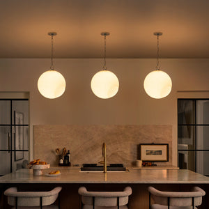 Suspension Globe Moderne Chromé avec Abat-jour en Verre Bulle Blanc pour Îlot de Cuisine, Salle à Manger