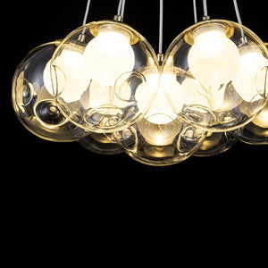 7-flammiger moderner Sputnik Cluster LED-Kronleuchter in Gold mit klaren Glaskugelschirmen für das Wohnzimmer