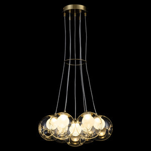 7-flammiger moderner Sputnik Cluster LED-Kronleuchter in Gold mit klaren Glaskugelschirmen für das Wohnzimmer