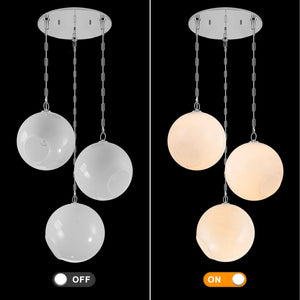 Suspension Globe Moderne Chromé avec Abat-jour en Verre Bulle Blanc pour Îlot de Cuisine, Salle à Manger