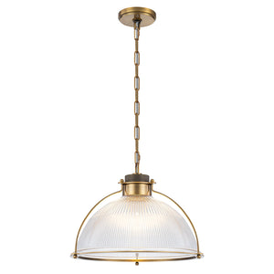 Suspension dôme en laiton pour îlot de cuisine ou salle à manger, 1 lumière, au design industriel avec abat-jour en verre transparent
