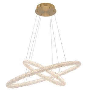 2-flammiger moderner Kronleuchter in Gold mit doppelten Ringen, dimmbar, integrierte LED, mehrstufige Pendelleuchte mit Kristall für Esszimmer