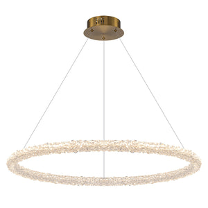 1-flammige moderne goldene Metallring-Kristall-LED-Pendelleuchte, dimmbarer Kronleuchter für Esszimmer