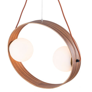 Suspension ovale moderne 2 lumières 20 po en noyer avec globes en verre blanc pour salle à manger, îlot de cuisine
