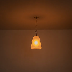 1-Light Modern Gold Bell Shaped Chandelier Hanging Light with Champagne-Colored Glass Shade for Dining Room