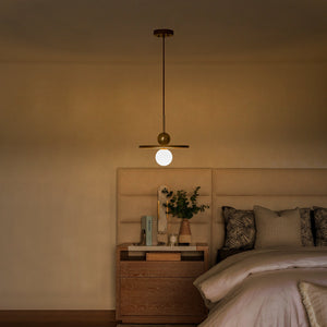 Suspension moderne 1 lumière or et bois, 25 W, avec abat-jour sphérique en verre blanc, pour chambre à coucher