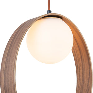 30,5 cm 1-flammige moderne ovale Pendelleuchte aus Walnussholz mit weißem Glasschirm für Esszimmer, Kücheninsel