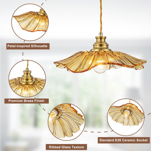 Pendentif suspendu moderne rose 1 lumière de 28 cm avec abat-jour en verre en forme de fleur pour chambre à coucher, îlot de cuisine