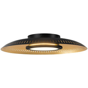 Plafonnier encastré à DEL à intensité variable noir industriel moderne à 1 lumière de 22,8 po avec abat-jour en dôme métallique