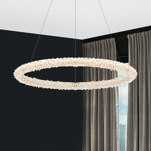 1-flammige moderne goldene Metallring-Kristall-LED-Pendelleuchte, dimmbarer Kronleuchter für Esszimmer