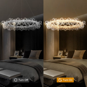 1-Leuchtgoldene moderne runde Kugel-Kristall-LED-Pendelleuchte, dimmbar, mit Glasblasen