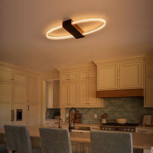 Plafonnier encastré LED intégré ovale marron moderne à 1 lumière de 31,5 po, intensité variable