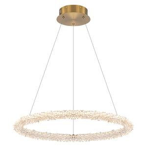 1-flammige moderne goldene Metallring-Kristall-LED-Pendelleuchte, dimmbarer Kronleuchter für Esszimmer