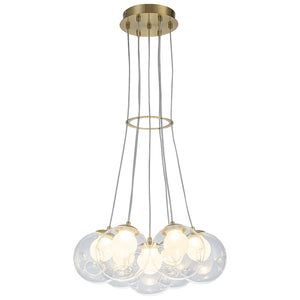 7-flammiger moderner Sputnik Cluster LED-Kronleuchter in Gold mit klaren Glaskugelschirmen für das Wohnzimmer