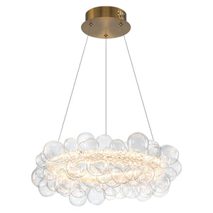 1-Leuchtgoldene moderne runde Kugel-Kristall-LED-Pendelleuchte, dimmbar, mit Glasblasen