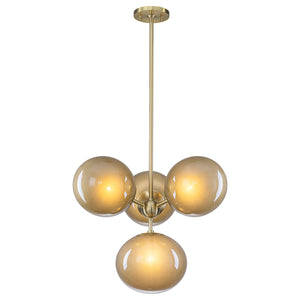 Lustre grappe Mid-Century Modern or à 4 ou 7 lumières avec abat-jour globes en verre couleur café