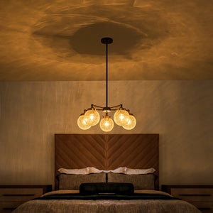 Lustre moderne en forme de branche noire à 5 lumières de 22,44 po avec abat-jour en verre craquelé transparent pour îlot de cuisine, salon