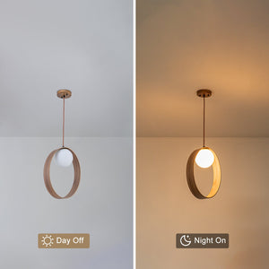 30,5 cm 1-flammige moderne ovale Pendelleuchte aus Walnussholz mit weißem Glasschirm für Esszimmer, Kücheninsel