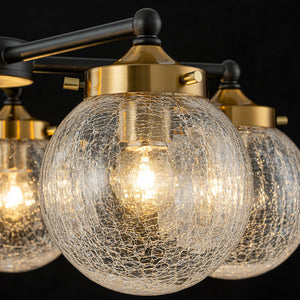 Lustre moderne en forme de branche noire à 5 lumières de 22,44 po avec abat-jour en verre craquelé transparent pour îlot de cuisine, salon