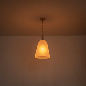 1-Light Modern Gold Bell Shaped Chandelier Hanging Light with Champagne-Colored Glass Shade for Dining Room