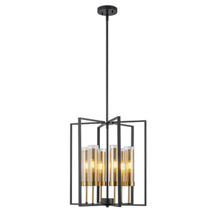 Lustre géométrique industriel noir en fer à 6 ampoules de 45 cm (17,72 po) avec abat-jour en verre transparent pour îlot de cuisine, foyers, couloir