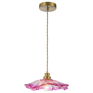 Pendentif suspendu moderne rose 1 lumière de 28 cm avec abat-jour en verre en forme de fleur pour chambre à coucher, îlot de cuisine