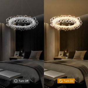 1-Leuchtgoldene moderne runde Kugel-Kristall-LED-Pendelleuchte, dimmbar, mit Glasblasen
