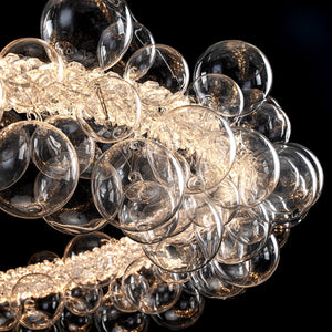1-Leuchtgoldene moderne runde Kugel-Kristall-LED-Pendelleuchte, dimmbar, mit Glasblasen