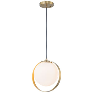 Suspension LED moderne Mid-Century en laiton avec anneau, 1 lumière, 8 W, globe en verre blanc, 25 cm (9,84 po)