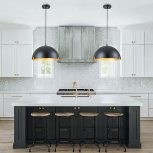 Suspension cloche industrielle 1 lumière en métal noir/blanc de 38 cm avec abat-jour en fer pour salles à manger, cuisines