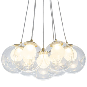 7-flammiger moderner Sputnik Cluster LED-Kronleuchter in Gold mit klaren Glaskugelschirmen für das Wohnzimmer