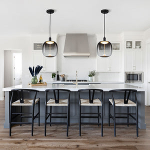 Suspension LED intégrée dimmable moderne 1 lumière de 10 watts avec abat-jour tambour pour îlot de cuisine