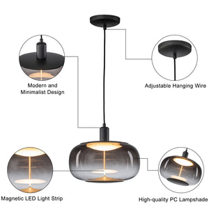 Suspension LED intégrée dimmable moderne 1 lumière de 10 watts avec abat-jour tambour pour îlot de cuisine