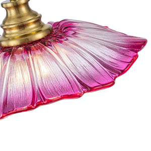Pendentif suspendu moderne rose 1 lumière de 28 cm avec abat-jour en verre en forme de fleur pour chambre à coucher, îlot de cuisine