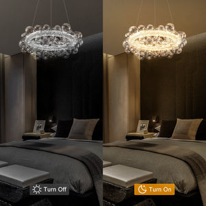 1-Leuchtgoldene moderne runde Kugel-Kristall-LED-Pendelleuchte, dimmbar, mit Glasblasen