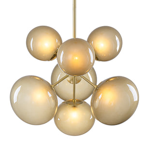 Lustre grappe Mid-Century Modern or à 4 ou 7 lumières avec abat-jour globes en verre couleur café