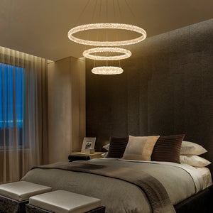 3-flammiger moderner Ring-Kronleuchter in Gold, dimmbar, integrierte LED, mehrstufige Pendelleuchte mit Kristall für das Esszimmer
