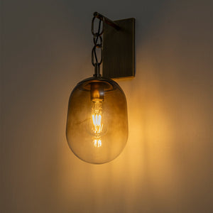 Applique murale 1 lumière en métal antique de 18 cm (7,09 po) avec abat-jour en verre ovale dégradé pour chambre, salle de bain, couloir