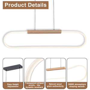 47.24 po. Suspension linéaire DEL intégrée moderne noire à 1 lumière avec accent en bois pour îlot de cuisine