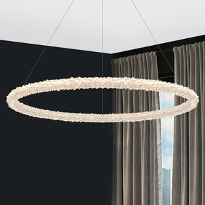 1-flammige moderne goldene Metallring-Kristall-LED-Pendelleuchte, dimmbarer Kronleuchter für Esszimmer