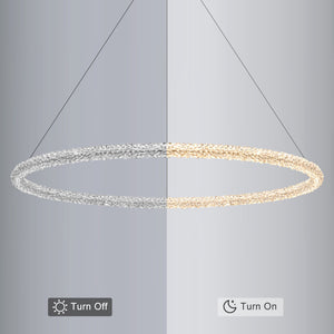 1-flammige moderne goldene Metallring-Kristall-LED-Pendelleuchte, dimmbarer Kronleuchter für Esszimmer