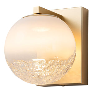 Applique murale DEL intégrée, sphérique, moderne, dorée, à 1 lumière, de 15 cm, avec abat-jour en verre blanc pour salle de bain et couloir