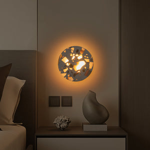 8.07 in. 1-flammige moderne runde dimmbare LED-Wandleuchte mit Mable Terrazzo-Schirm für Schlafzimmer, Foyer, Flur